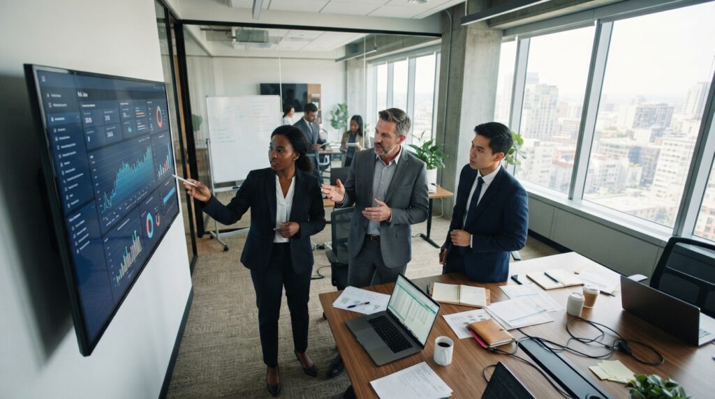 A risk team compares treatment actions with estimated financial exposure A risk team compares treatment actions with estimated financial exposure