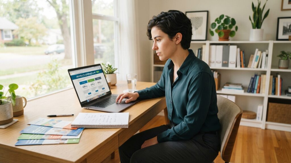 An enrollee reviews ACA health coverage and monthly premium choices An enrollee reviews ACA health coverage and monthly premium choices