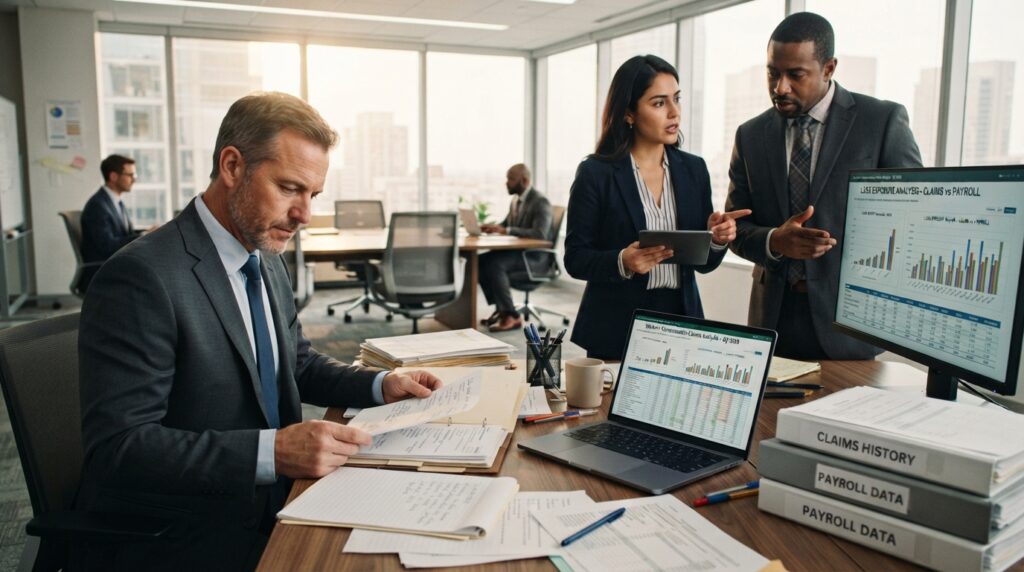Employer reviews workers compensation payroll and claim records Employer reviews workers compensation payroll and claim records