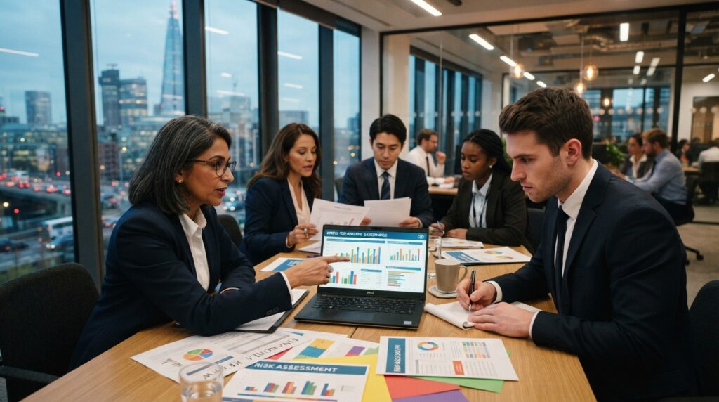 Management reviewing stress test results and capital evidence Management reviewing stress test results and capital evidence