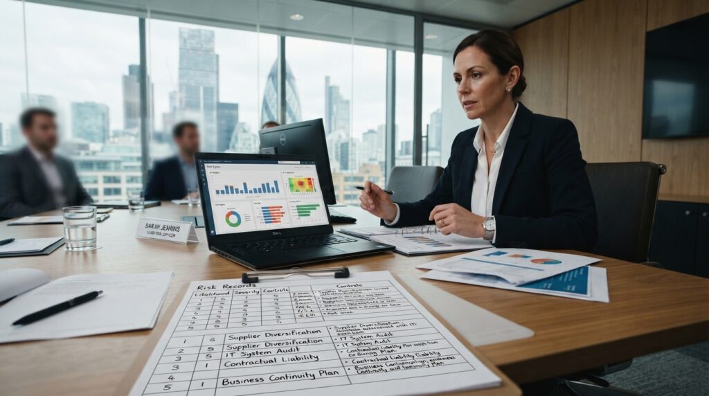 Risk owner records likelihood and severity beside control actions Risk owner records likelihood and severity beside control actions
