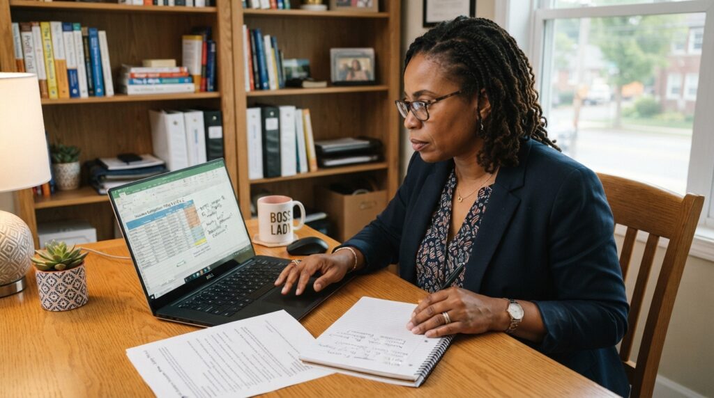 Small business owner comparing insurance costs and policy terms