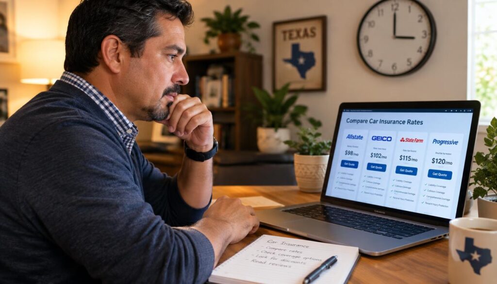 Texas driver comparing car insurance rates and coverage choices Texas driver comparing car insurance rates and coverage choices